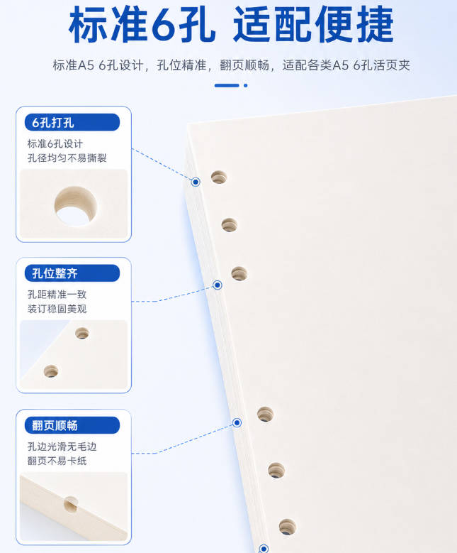 A5活页替芯现货批发跨境加厚6孔横线空白手账线圈本子替换芯定