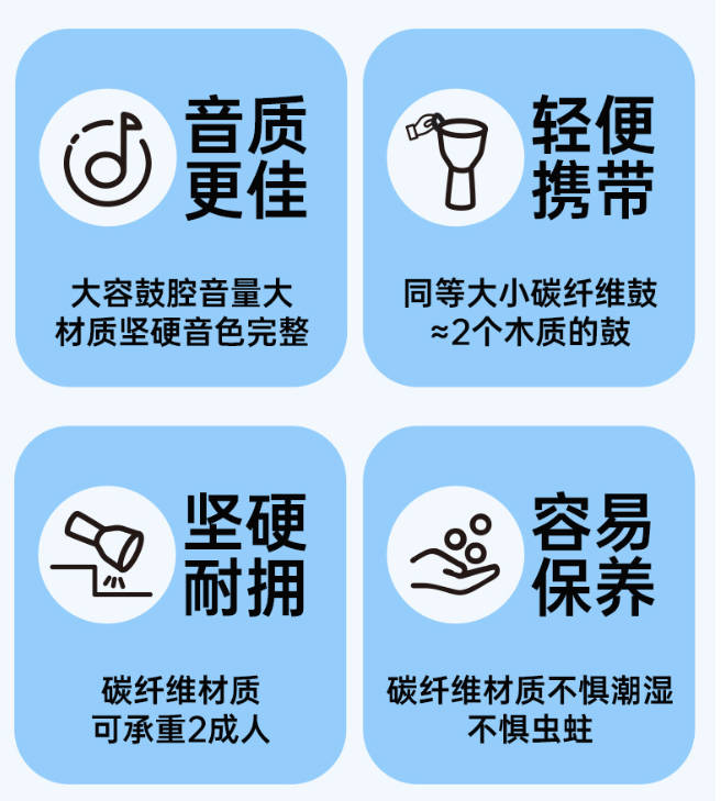 非洲鼓大8复合碳纤大10寸专业手鼓真羊皮木鼓打击乐器